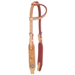 Western Rawhide Country Legend Buckstitch And Flower One Ear Headstall - Golden Tan